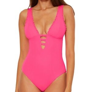 BECCA by Rebecca Virtue Frills Plunge One-Piece Swimsuit